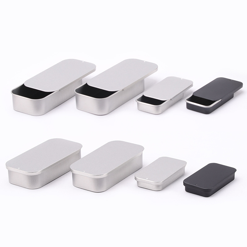 

Empty Small Rectangle White Black Mint Cosmetic Brow Soap Solid Perfume Lip Balm slide top rectangular metal Tin Case Box Container, Silver