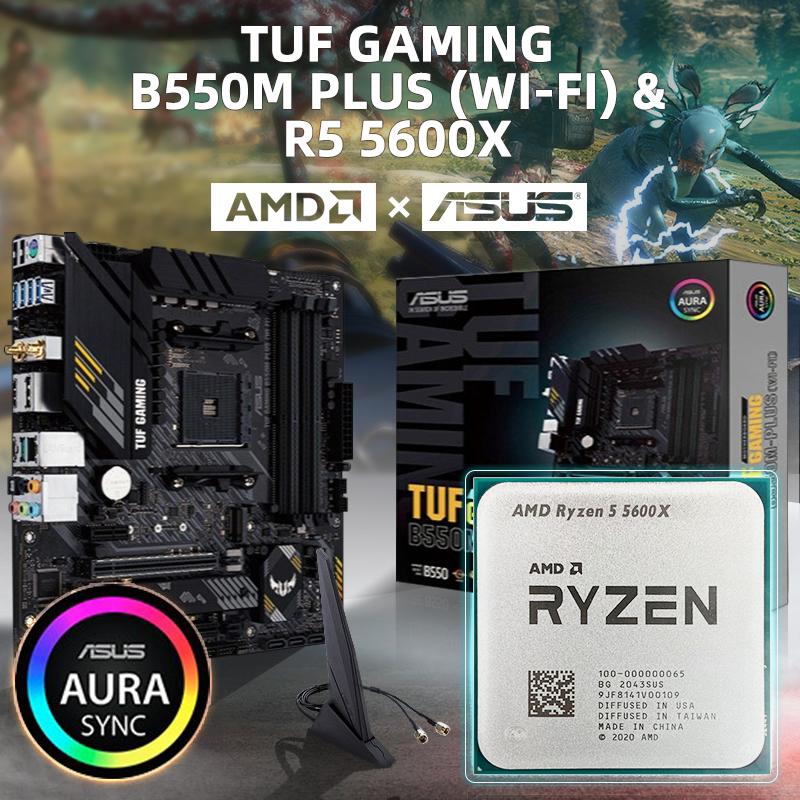 

Motherboards AMD Ryzen 5 5600X R5 CPU + ASUS TUF GAMING B550M PLUS (WI-FI) Motherboard Set Mining DDR4 128G Socket AM4 Processor