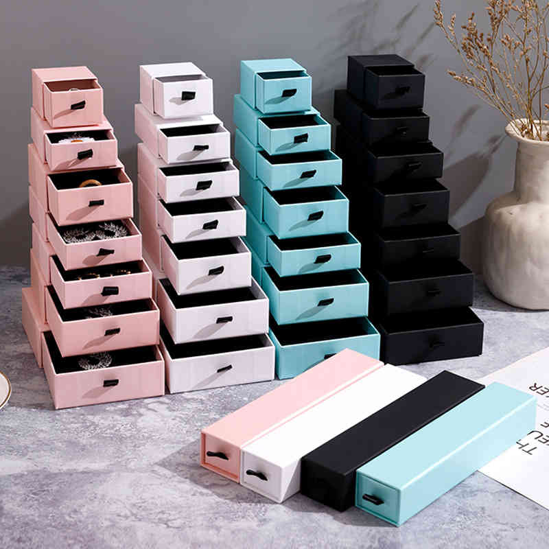 

10Pcs Cardboard Packaging Box For Ring Necklace Bracelet Pendant Red Black Coffee Jewelry Package Storage Case boxes