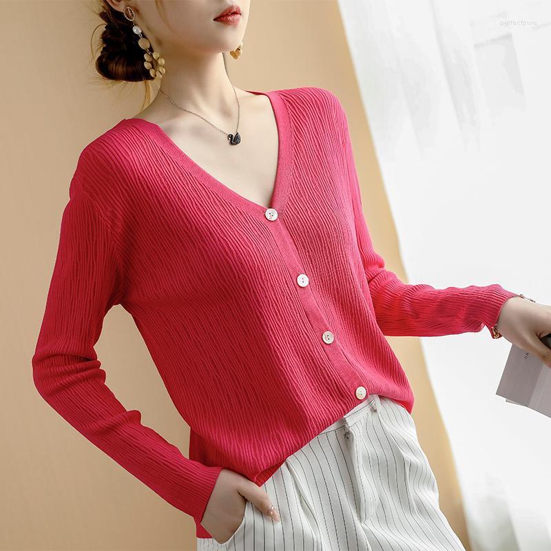 

Women' Knits & Tees Ladies Summer Air Conditioning Shirt Soft And Comfortable Ice Silk Material Light Breathable V-neck Pit Strip Sunscreen, White