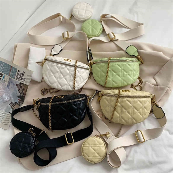 

60% OFF trendy bags 2022 New Designer Handbags small Lingge car line semi-circular chest leisure messenger trend, White