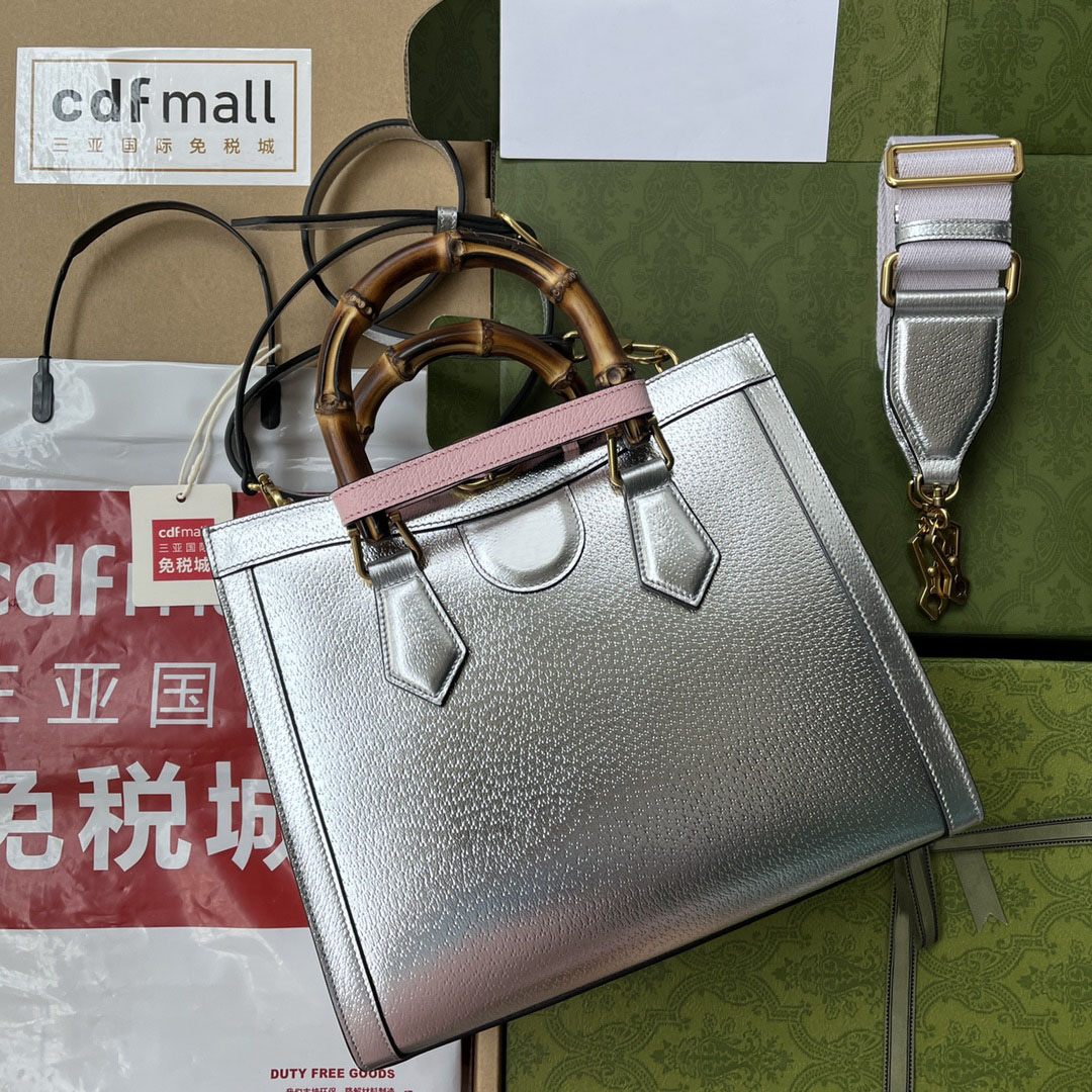 

Top quality Luxury Designer silver Shopping Bag Diana Bamboo Genuine leather Bag Womens men tote crossbody fashion shoppingbag wallet card pockets