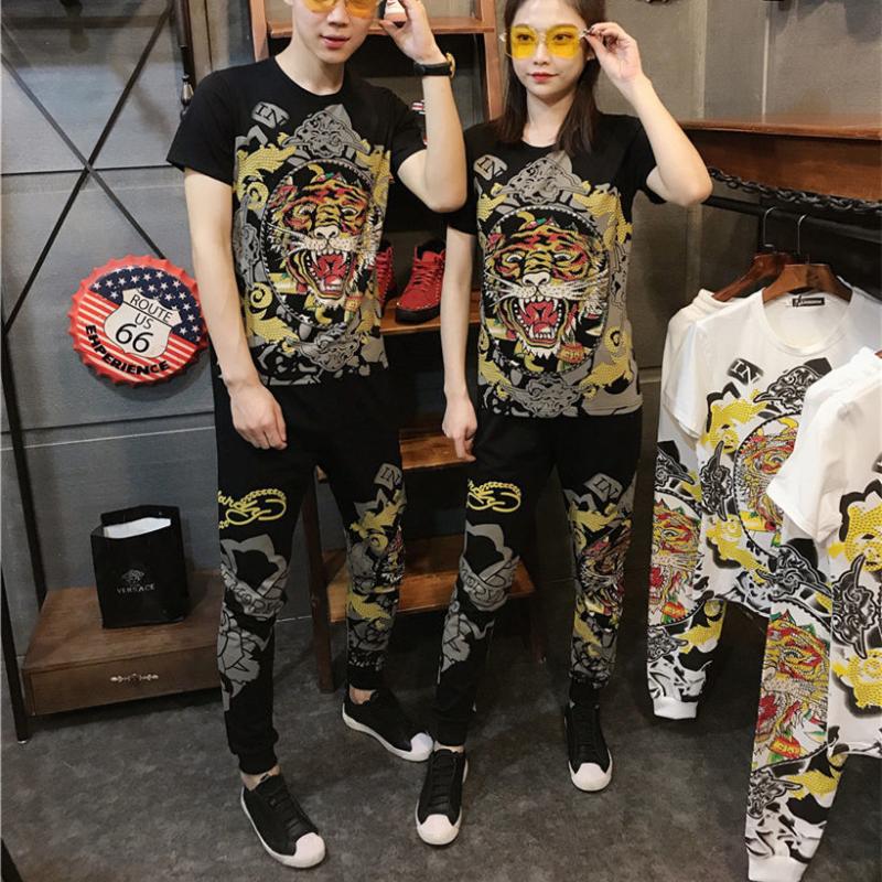 

Men's Tracksuits 2022 Summer Couple Dress Suit Student Korean Fashion Diamond Set For Men And Women, Black