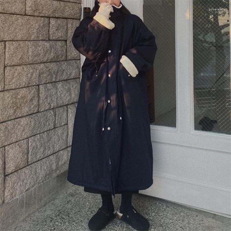 

Women's Down & Parkas Thickened Cotton Clothes Oversize Fashion Loose Waist Closing Lamb Wool Work Medium And Long Knee Length Guin22, Navy