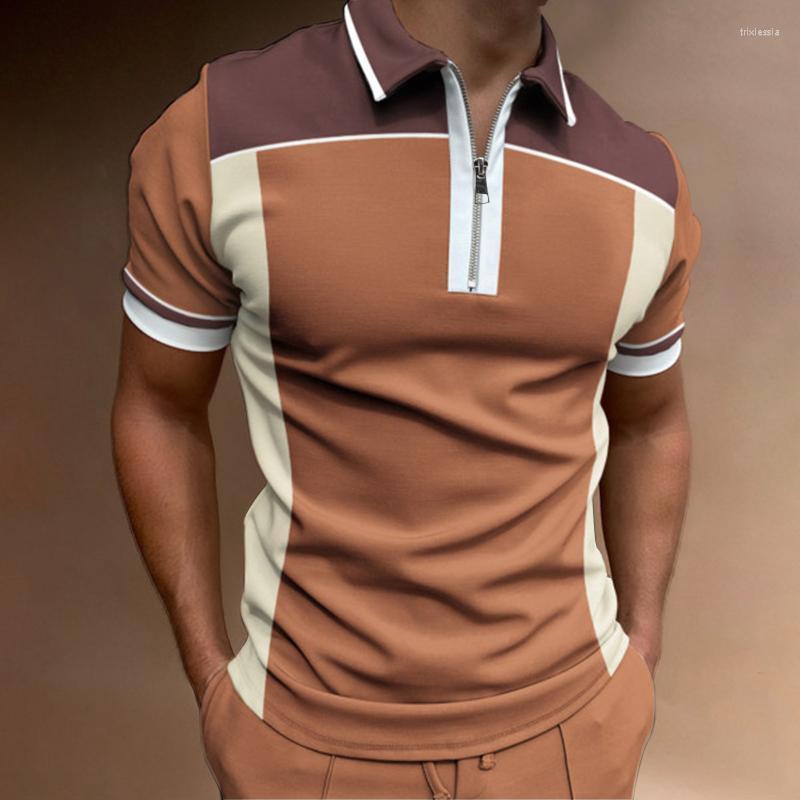 

Men's Polos Mens Cotton T Shirts Men Spring And Summer Fashion Loose Lapel Zipper 3D Digital Printing Short Sleeve Mock Neck Shirt Sets MenM, Black