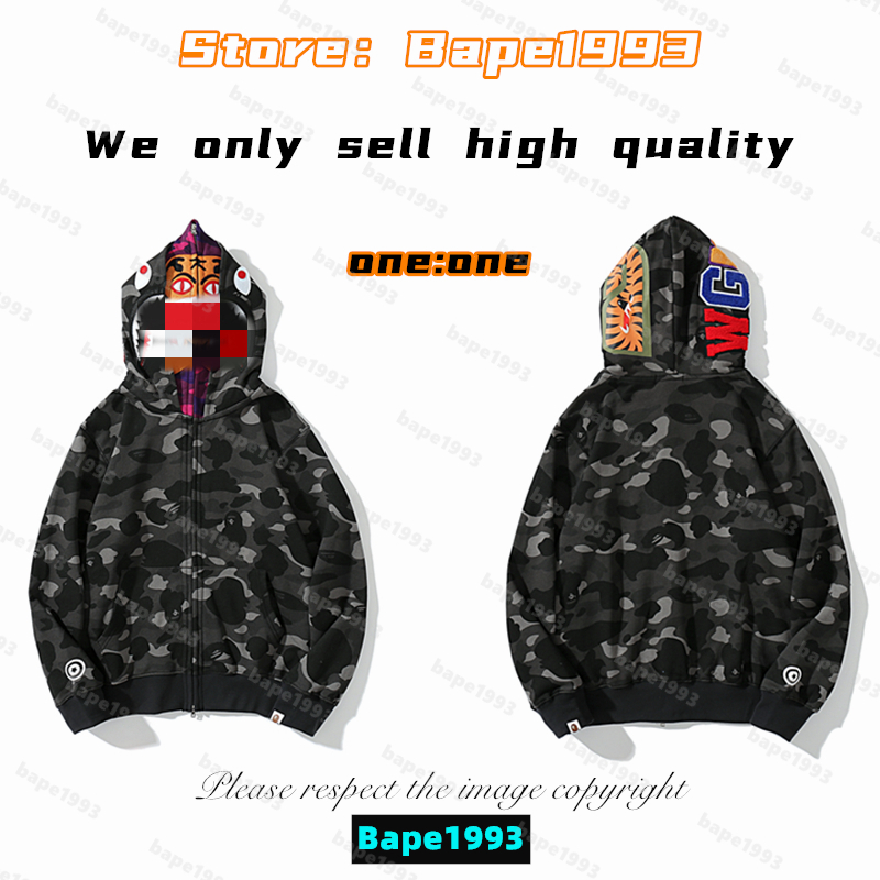

High quality Apes Mens Hoodies & Sweatshirt Japan shark B ape head Galaxy spots luminous camo Male and female couples with the same model 100% cotton New hoodie 1993 KS5-16, 1 button