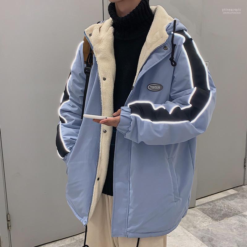 

Men' Down & Parkas Harajuku Zipper Jacket Thicken Lambswool Fashion Patchwork Single Breasted Couple Hooded Manteau Homme Coat Men DE50MMF, Blue