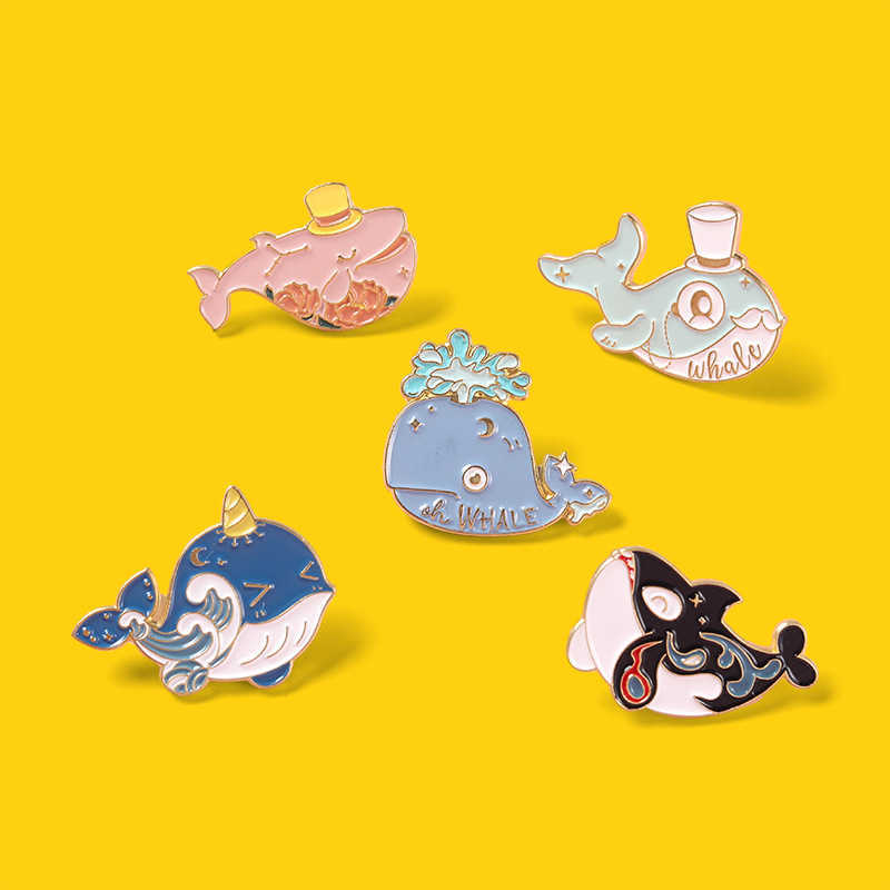 

Marine animal Whale Brooch blue metal badge rose pink whale spray waist pin