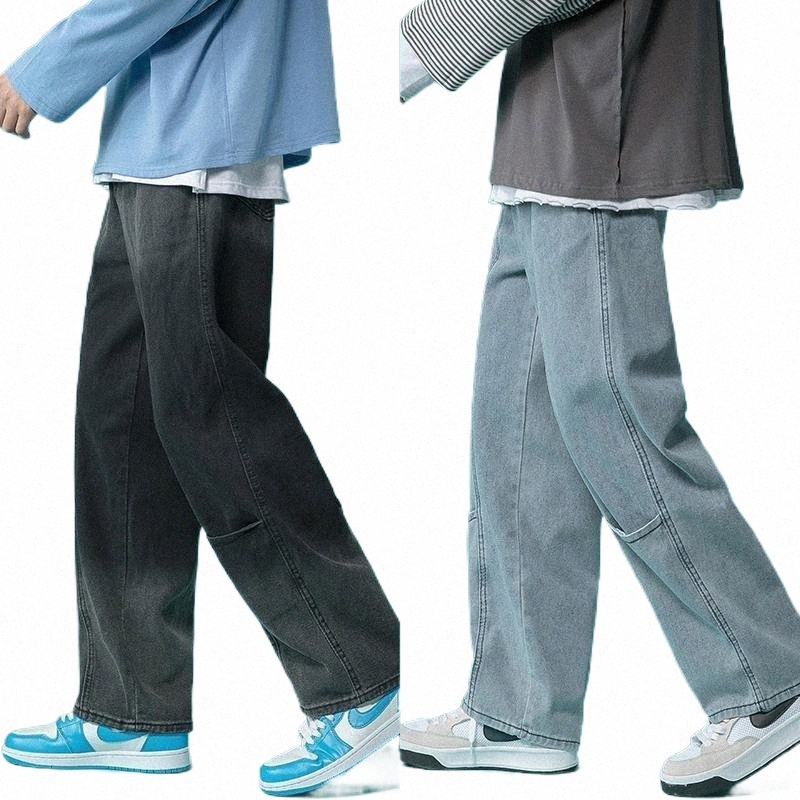 

men Jeans Solid Wide-leg Simple Baggy Causal Straight Korean-style Denim Trousers Male All-match Street-wear Haroun Pants Men's C9nu#, Light blue