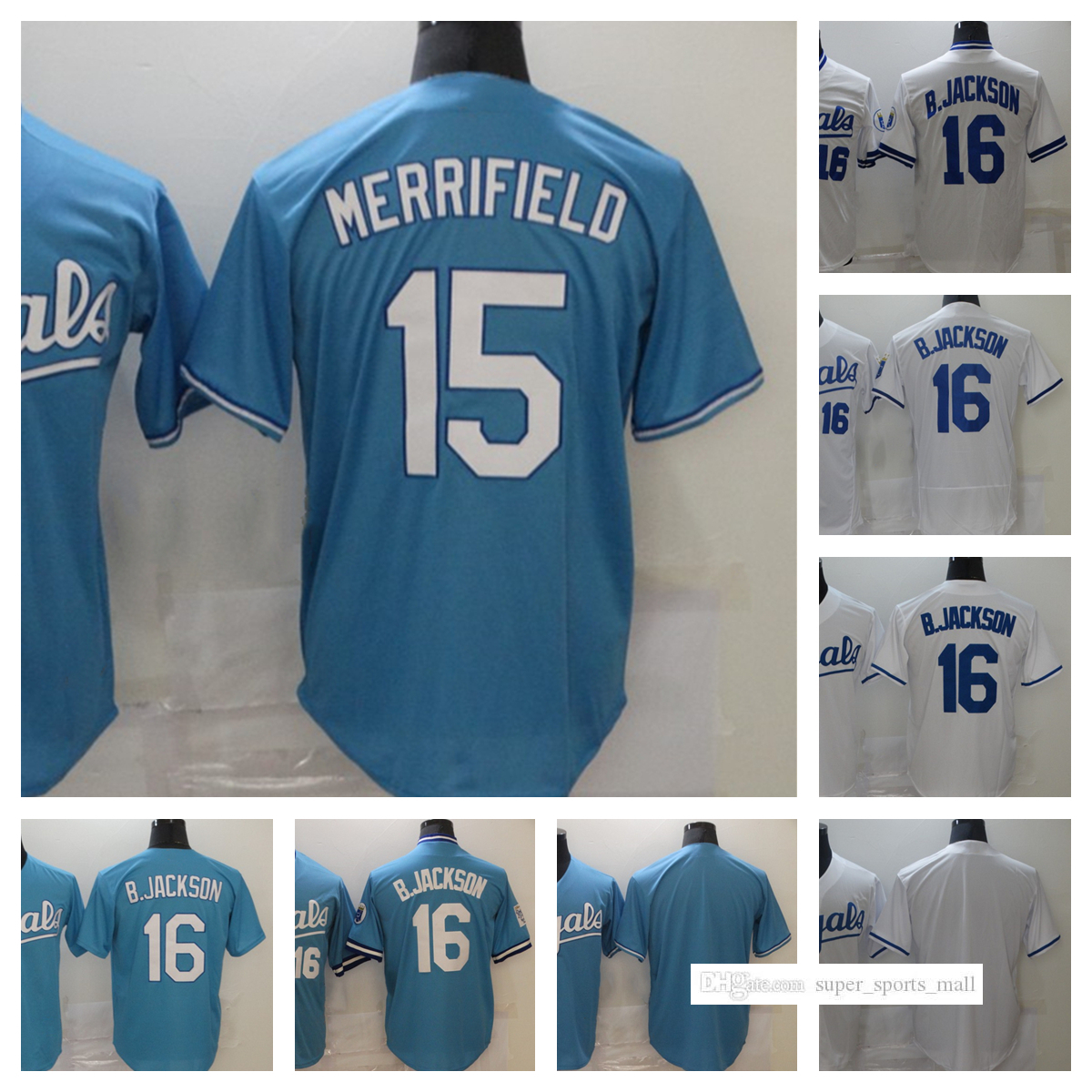 

Royals 15 Whit Merrifield Baseball Jersey Royals 16 Bo Jackson Blank Men Women Youth Size S, As picture