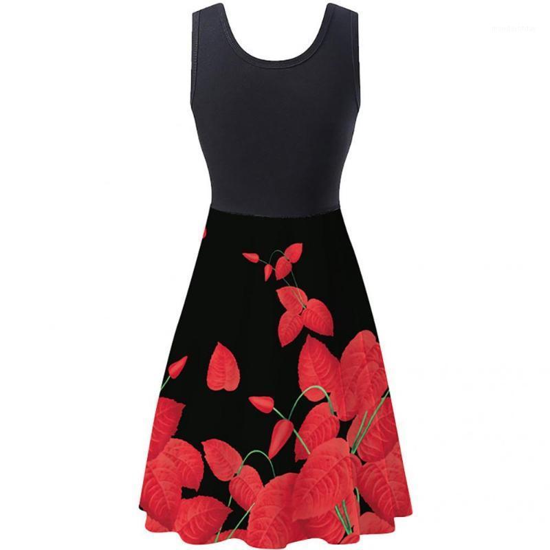 

Women's Swimwear Lotus Faux Feather Print Colorful Sleeveless Summer Dress For Daily Wear Casual, Red