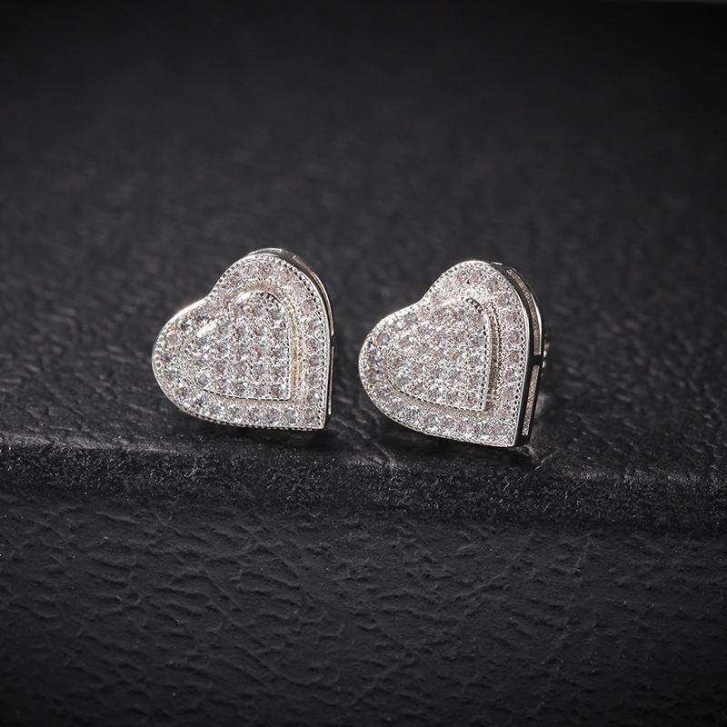 

Stud 1Pair S925 Sterling Silver Hip Hop Micro Paved Cubic Zirconia Bling Out Heart Earrings For Women Men Unisex JewelryStudStud