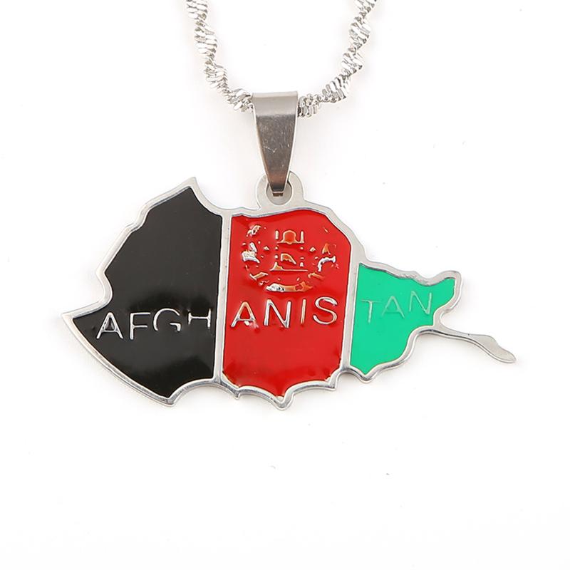 

Chains Afghanistan Map Pendant Necklaces For Women Girls Afghan Flag Stainless Steel Charm Jewelry