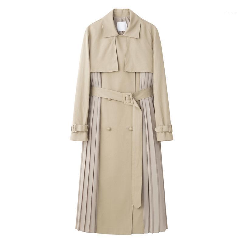 

Women' Trench Coats Designer Women Coat Double Breasted Patchwork Fashion Slim Long With Belt, Black