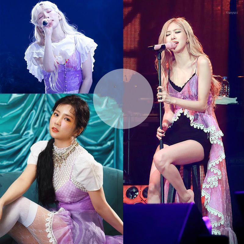 

Casual Dresses Kpop Korean Celebrity Purple Sexy Perspective Solid Sling Dress Women Summer Party Temperament Fashion Irregular Long, Purple dress