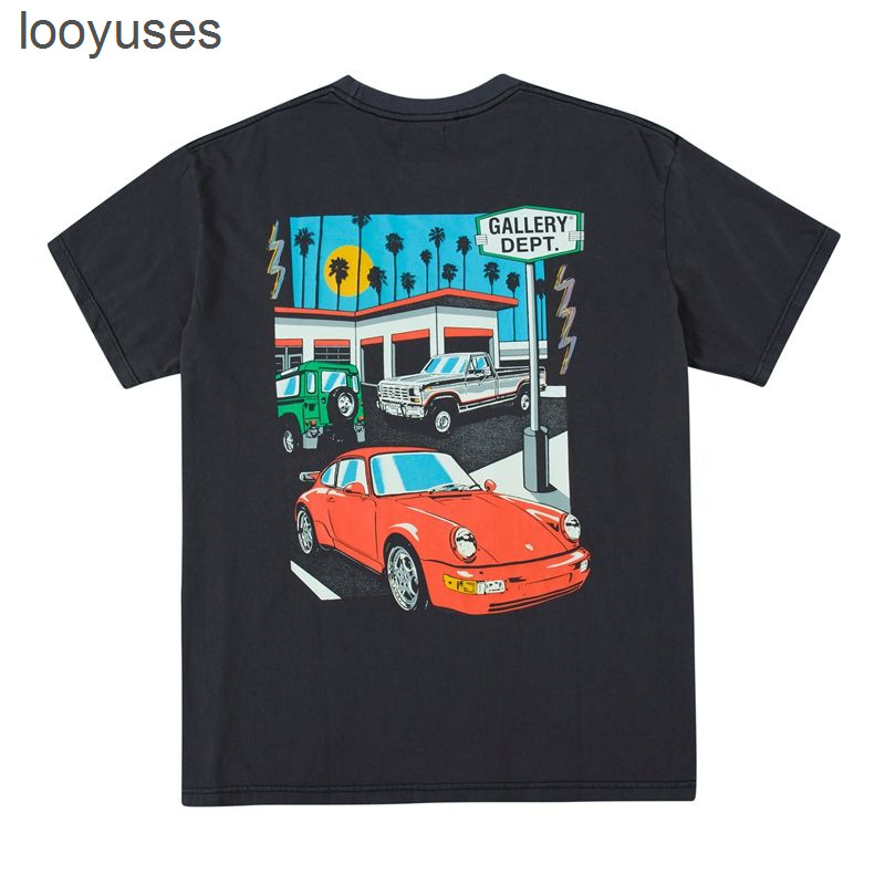 

Tshirts t shirts Galleryes Depts Car 2023 Fashion t Shirts Designer Tshirt Drive Thru Graffiti Painted Print Washed Men' Women' Short Sleeve, Black