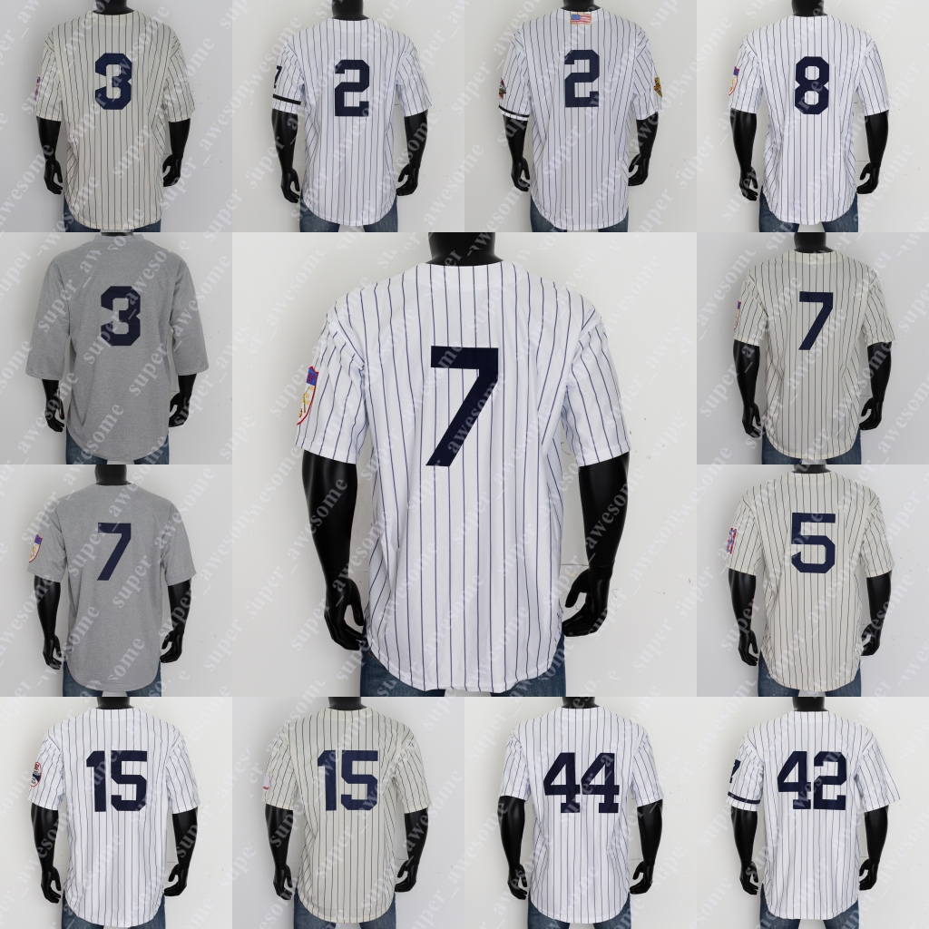 

2 Derek Jeter Jersey 3 Babe Ruth 5 Joe DiMaggio 7 Mantle 8 Yogi Berra 15 Thurman Munson 42 Mariano Rivera 44 Reggie Jackson, 2black