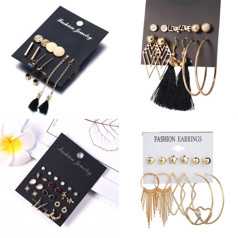 

Womens Earrings Set Retro Korean Geometric Stud Earrings for Women Gold Small Metal Pearl Earring Jewelry 255 D3