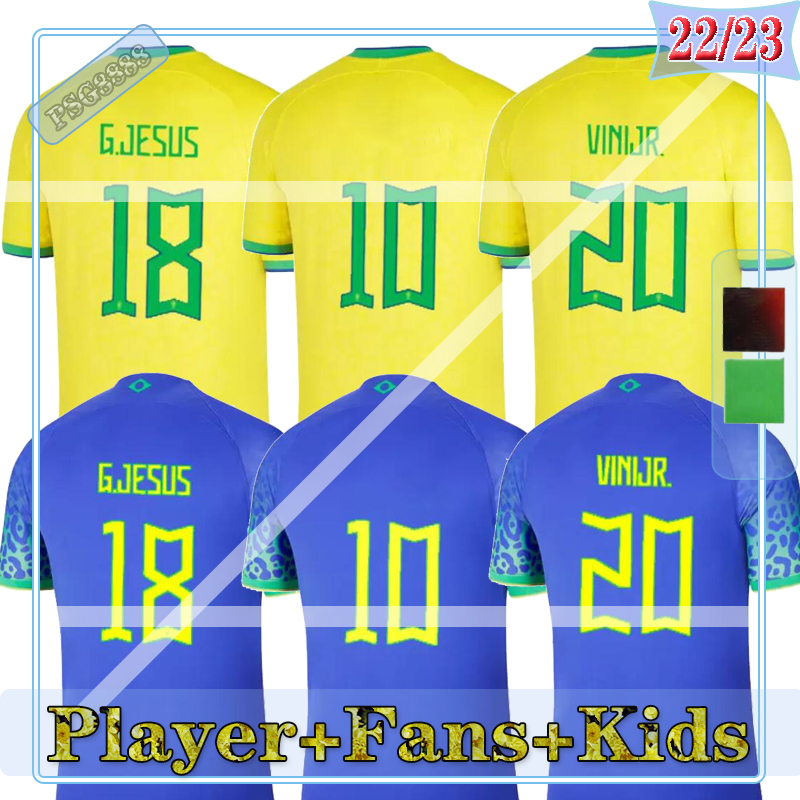 

2022 Fsan Player BrasiL soccer jersey Camiseta de futbol Maillot Foot PAQUETA NERES COUTINHO FIRMINO JESUS MARCELO PELE 21 22 23 BRAZILS football shirts men and kids