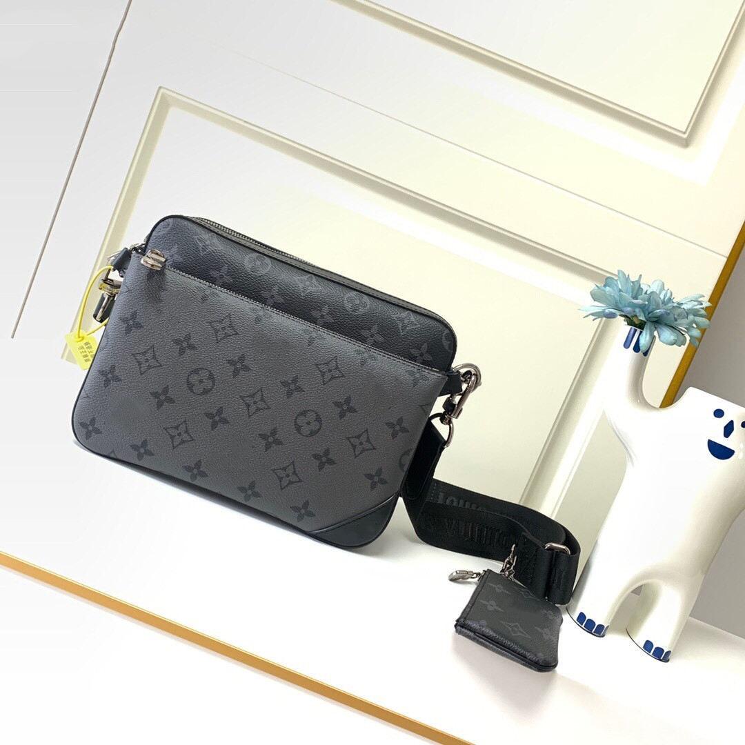 

GGs LVs YSLs louiseity viutonity LOUISS VUTTONS Trio Messenger Bag Men Crossbody Shoulder Bags Luxury Designer Double-Sided Color 3pcs Wallet Purse Top-quality, Black/gray flowers