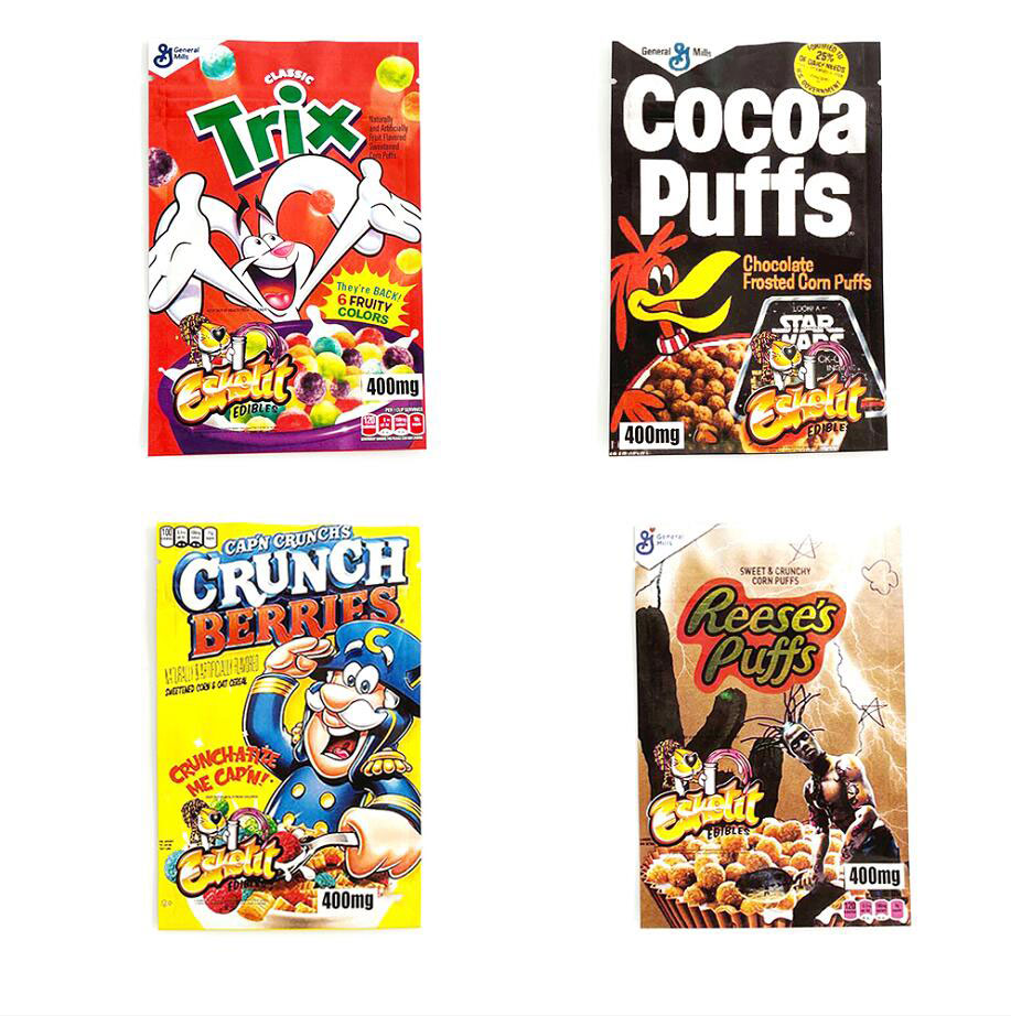 

Snack cereal mylar bags 1000 mg smell proof stand up pouch rabbit Trix corn puffs printin Resealable Packaging Bag