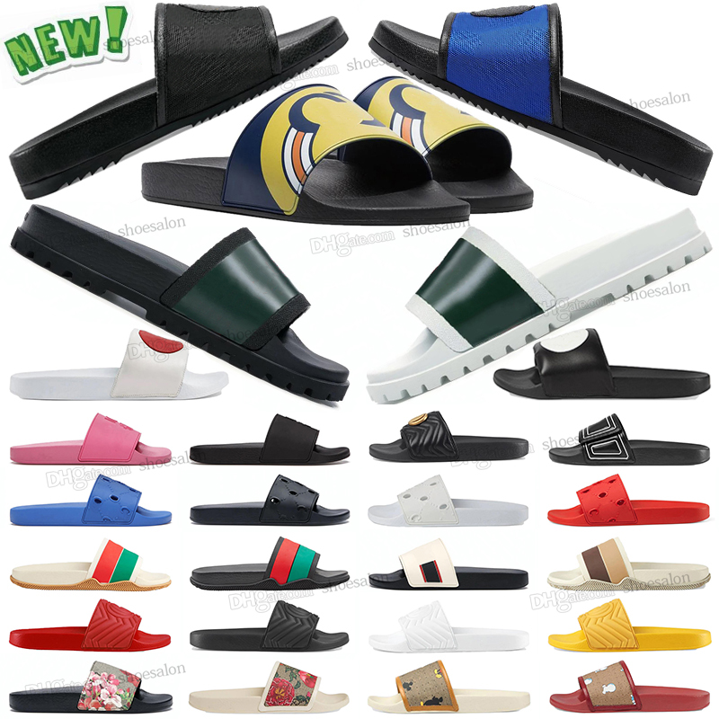 

With Box Beach Stripe Slides Bloom Slippers Interlocking Sandals G Matelasse Slide Red Black Web Slide Rubber White Leather Men Women Slipper, Shoesalon