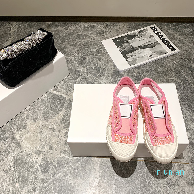 

2022-Women Casual Canvas Shoes Fashion Leather Round Head Sexy Teacher Elegant Code Luxury Designers Shoe Pink, Black