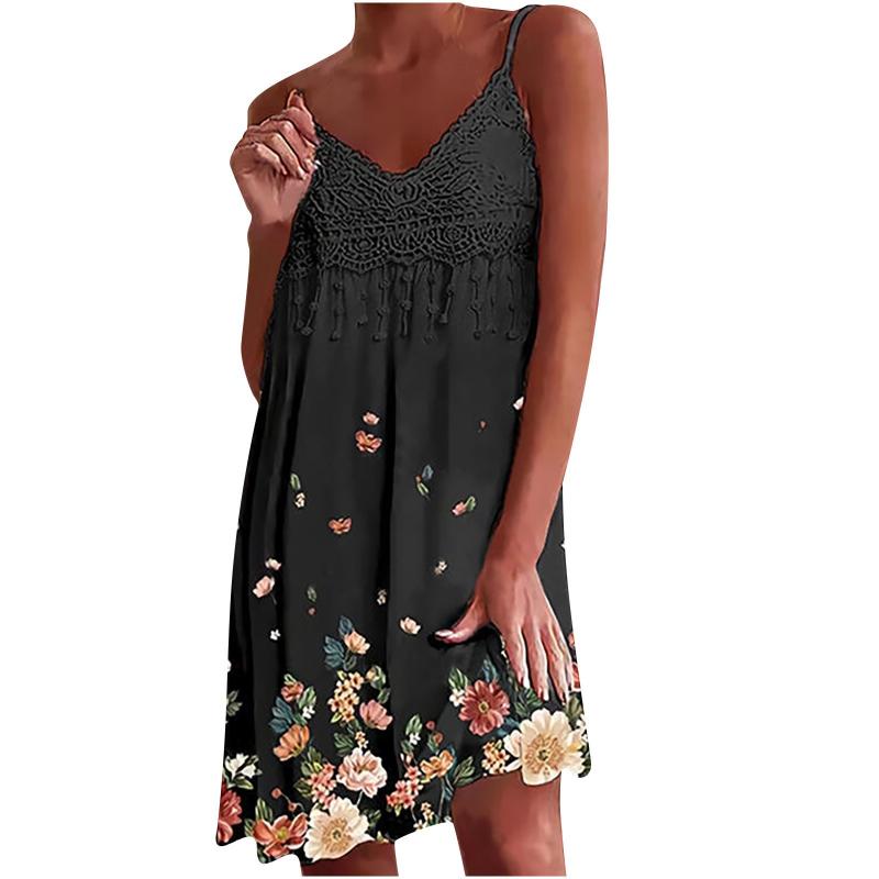 

Casual Dresses Summer Women Dress Sexy V-neck Sleeveless Mini Butterfly Print Large Swing Loose Sundress Vestidos #T1GCasual, Black
