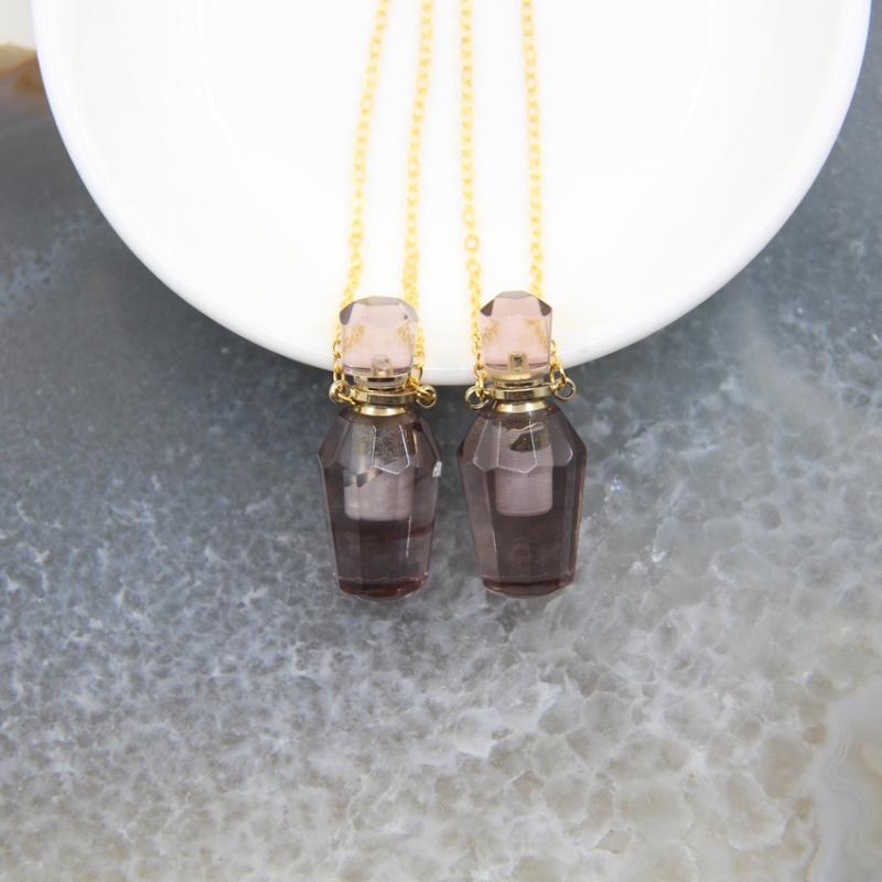 

Pendant Necklaces Purple Quartz Perfume Bottle Necklace Memorial Jewelry Healing Crystal Essential Oil Diffuser Vial For Women GiftPendant