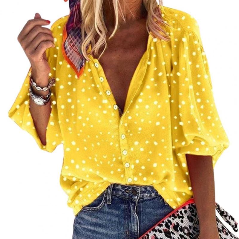 

Women's Blouses & Shirts Women Shirt Tops 2022 Dot Print 3/4 Sleeve Spring Autumn Temperament Single Breasted Top Blusas Mujer De Moda 2022W, Blue
