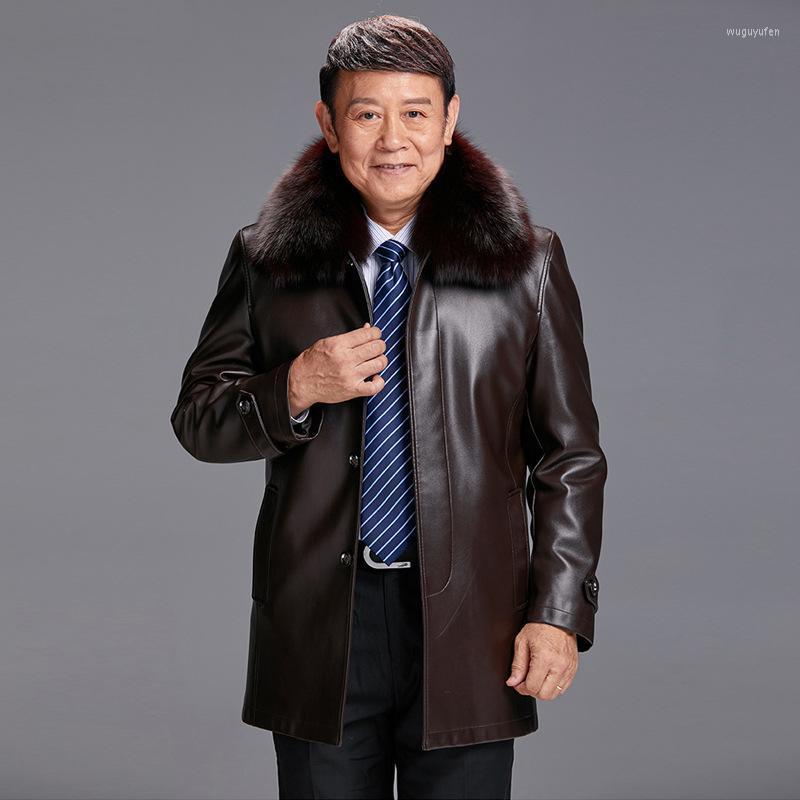 

Men's Leather & Faux Haining Middle Aged And Elderly Clothes Thickened Knick Suit Casual Jacket Coat Winter Father's Wear, Collar down liner