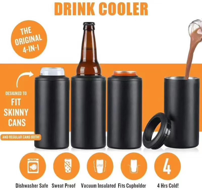 

12oz Slim Can Cooler Stainless Steel Silver Beer Cold Keeper Double Wall Insulated Vacuum Cola Drink Beverage Beer Can Holder T0404, White