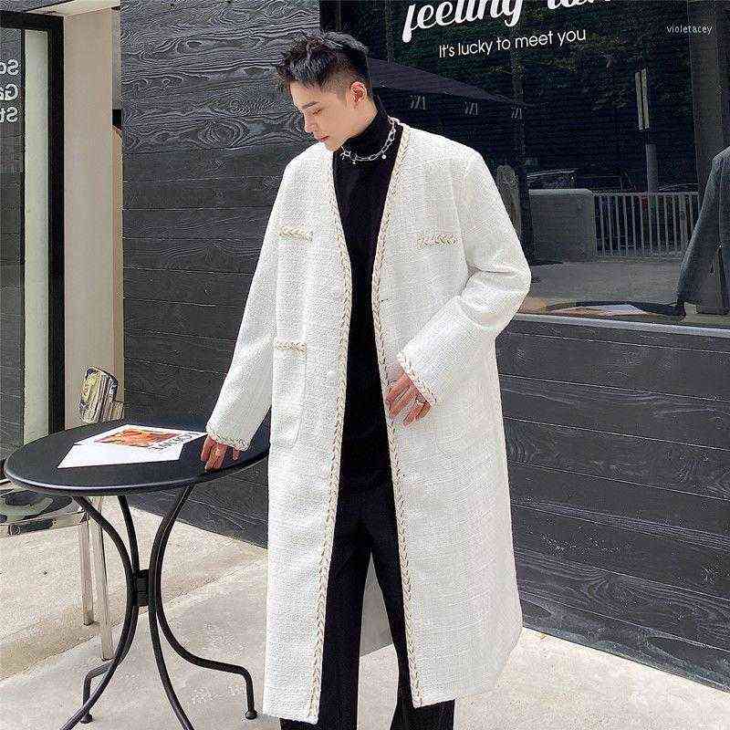 

Men's Wool & Blends SYUHGFA 2022 Autumn Winter Medium Long Light Luxury Weave Woolen Coat Profile Personality White Collarless Single Breast T220810