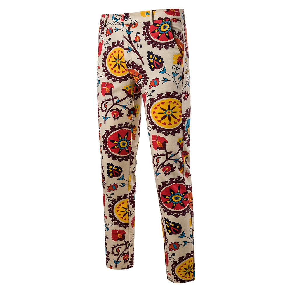

Men's Slim Straight Floral Flower Suits Pants Spring and Autumn Fashion Men's Casual Suit Trousers, K65