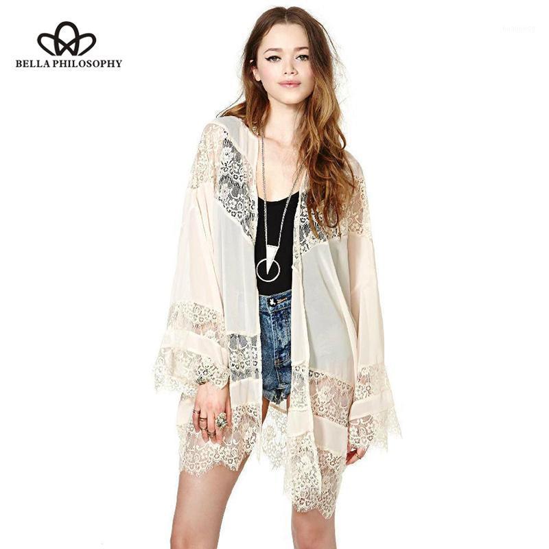 

Women' Blouses & Shirts Philosophy Women Chiffon Patch Work Lace Hollow Out Blouse Flare Sleeve Casual Long Female Blusas Beach Kimon, Beige