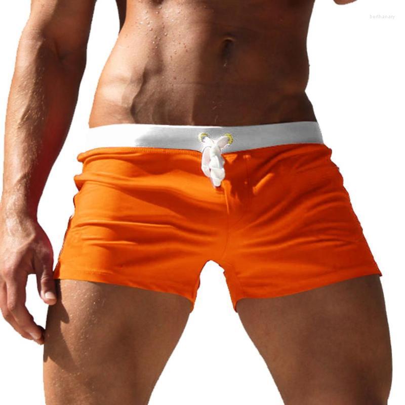 

Men's Shorts Summer Mens Swim Trunks Beach Swimwear Solid Color With Zipper Pocket Sexy Breathable SwimsuitMen's Bert22, White