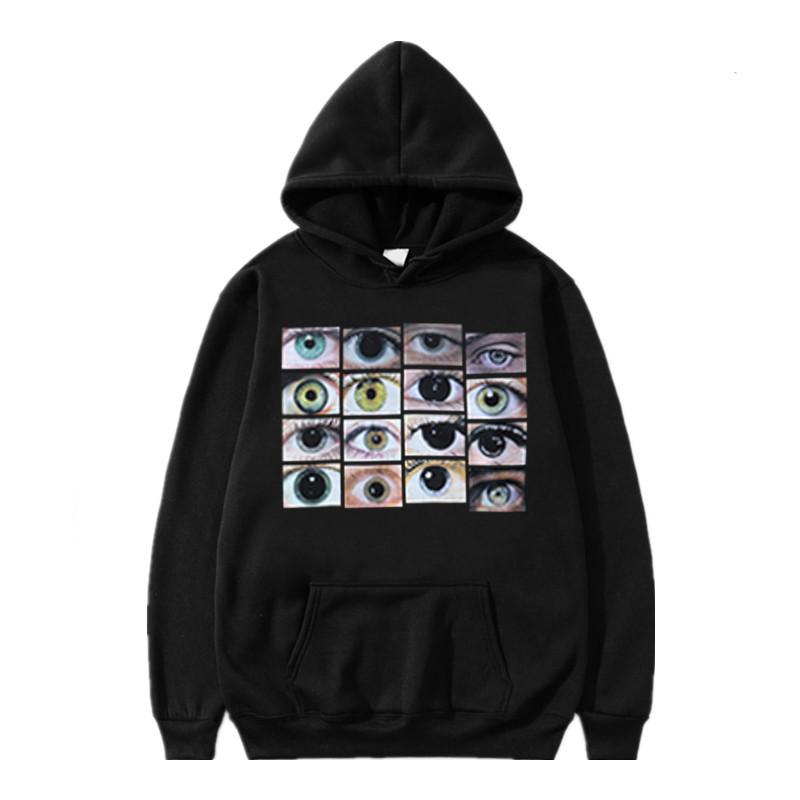 

Men's Hoodies & Sweatshirts Men Hip Hop Streetwear Hoodie Sweatshirt Eyes Print Harajuku Pullover Autumn Fleece Casual Hooded Black Sweat Sh
