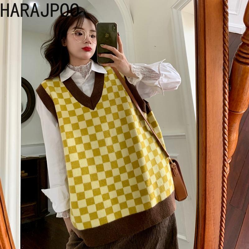 

Women' Vests Harajpoo Women Waistcoat V Neck Lattice Outer Vest Japanese Spring Autumn 2022 Niche Design Sense Stacking Knitted Sweater Luc, Black