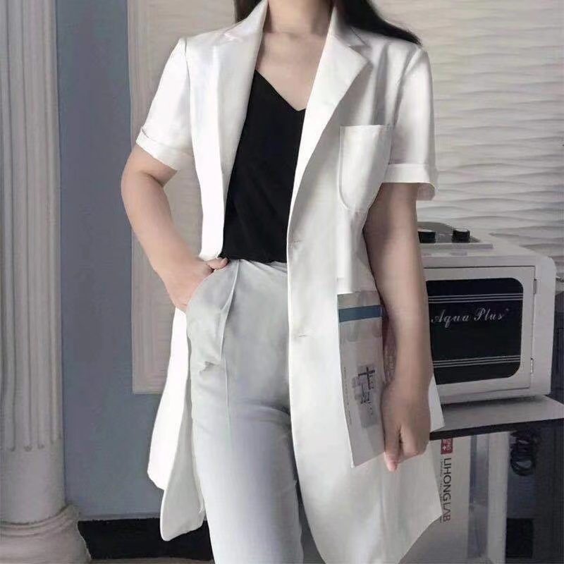 

P Women's Fashion grey's anatomy Short Sleeve Nurse Dress Long Sleeve Medical Uniforms Jacket Adjustable White Lab Coat Doctor Uniform