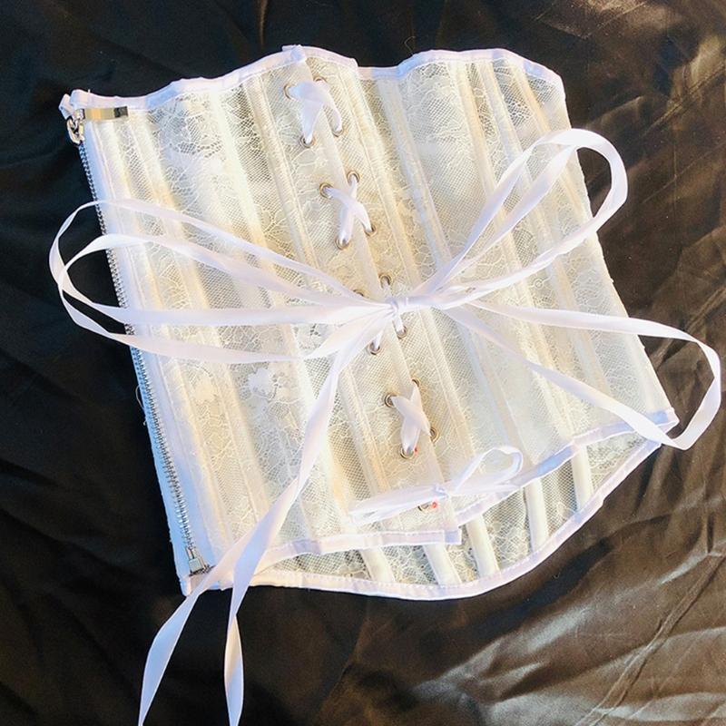 

Belts Slim Lace Hollow Tube Top Women Herringbone Tunic Pocket Up Corset, White