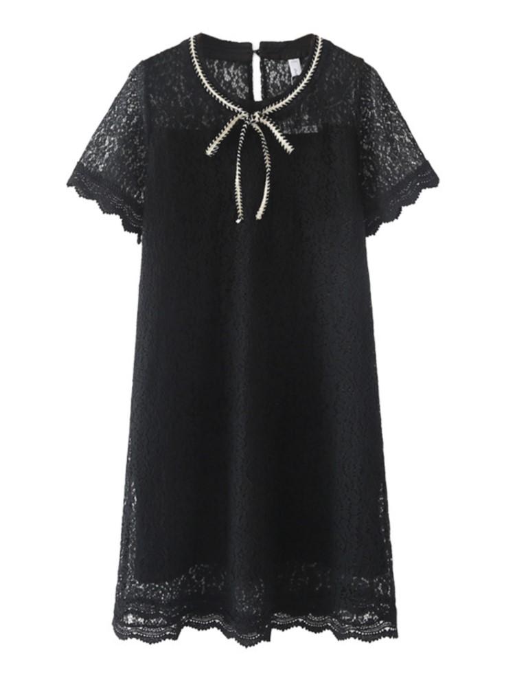 

Plus Size Dresses Women's Clothing Lace Style Summer 2022 Fashion Elegance Short Sleeve Slim Black One-Piece F35-62022Plus