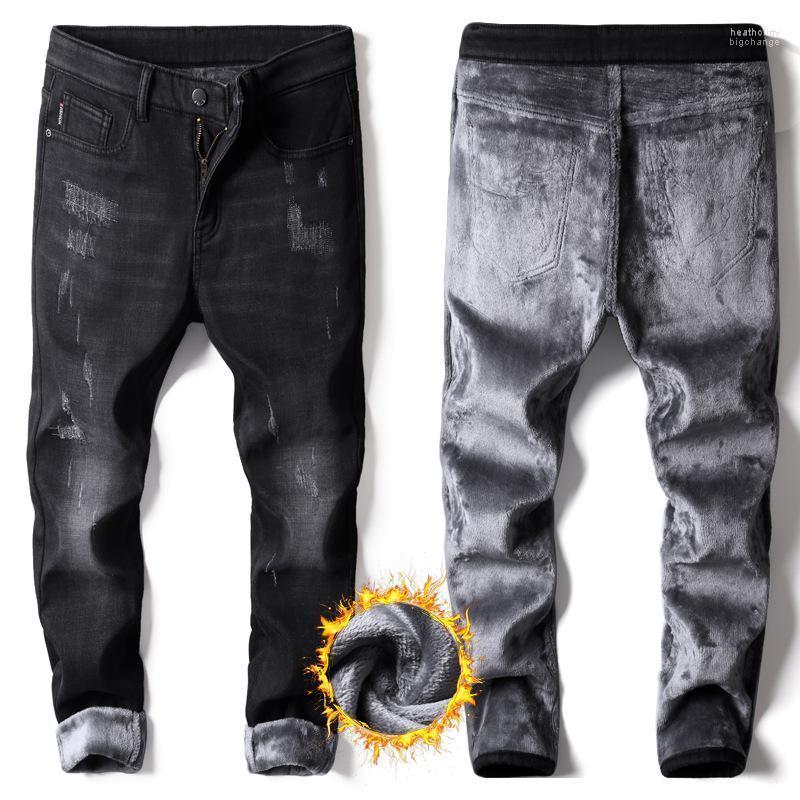 

Men's Jeans 2022 Winter Warm Fleece Stretch Casual Straight Thick Denim Flannel Soft Pant Trousers Plus Size Heat22, 8839 blue