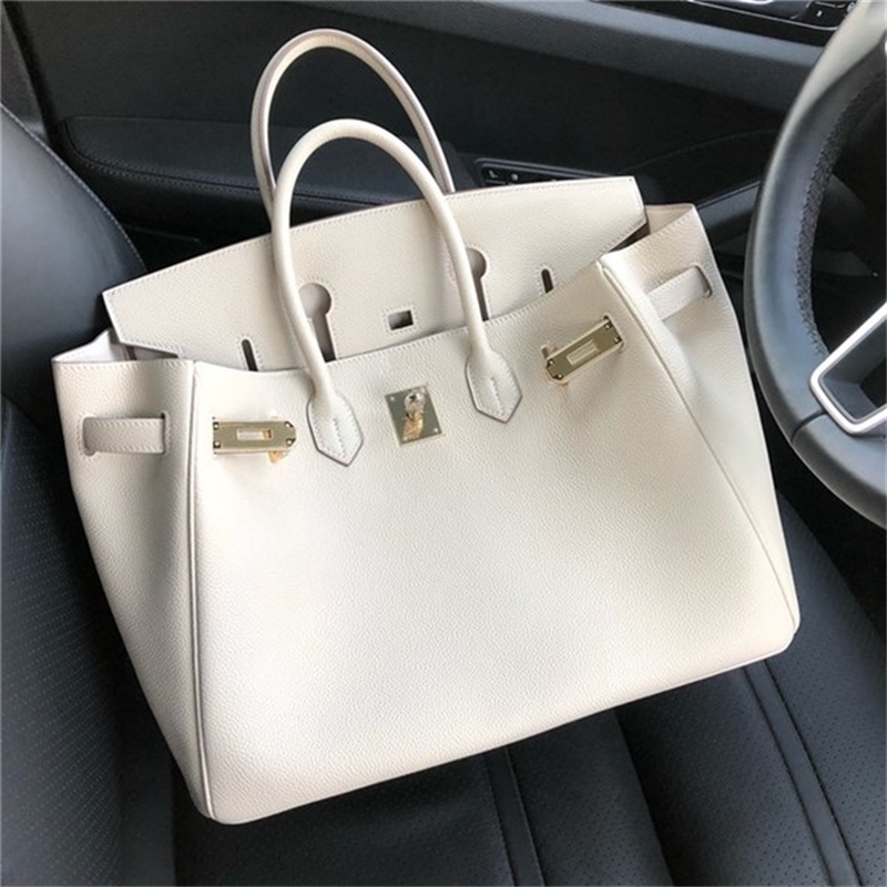 

Birkins Handbags Platinum leather women litchi grain calfskin lock bridal hand 25 30 35 40 large wm, Black 30cm gold and silver remarks