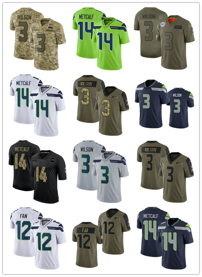 

Seattle''Seahawks''Men's Russell Wilson D.K. Metcalf Fan Navy 2022 Salute to Service Vapor Untouchable Limited Stitched football Jersey