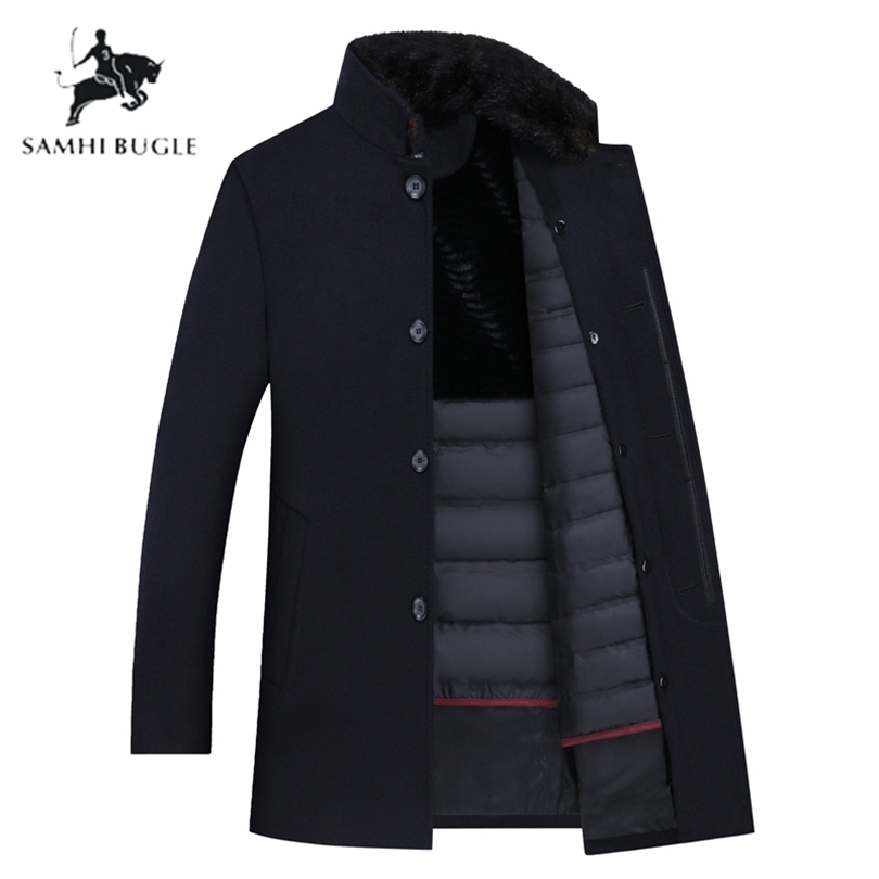 

SAMHI BUGLE wool trench coat menmen's 90% white duck down wool jackets thicked wool coat men men's coat plussize MXXXL 8866 CJ191212, Navy b lue