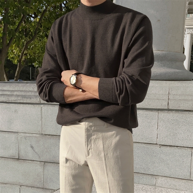 IEFB décontracté hommes coréen pull ample léger Kinttwear hauts à manches longues col montant noir automne vêtements de base 220817