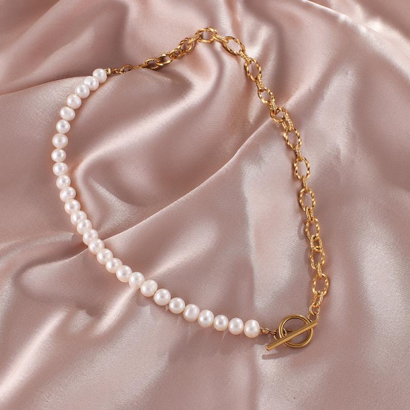

Chains Stainless Steel Chunky Chain With Freshwater Pearl Shell Beads In Asymmetrical Design Necklaces For Women Western Style JewelryChains