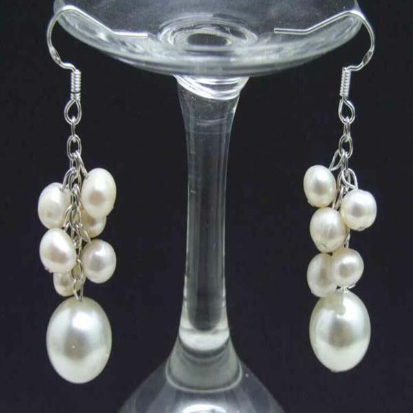 

6-7mm Round Natural White Pearl Earring for Women Jewelry Grape Dangle Earring