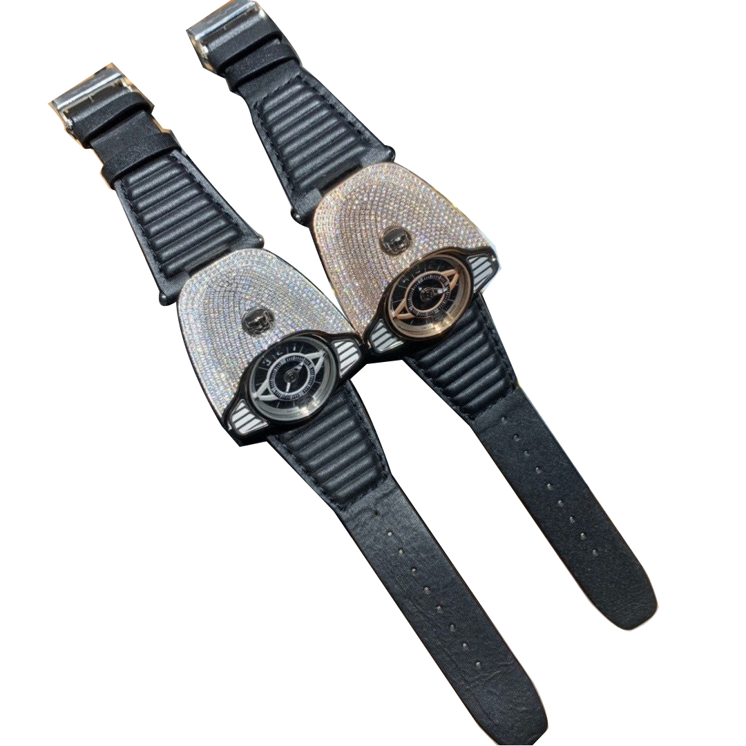 

Men's watch imported mechanical movement 316L stainless steel drill case leather strap 50mm, Silver