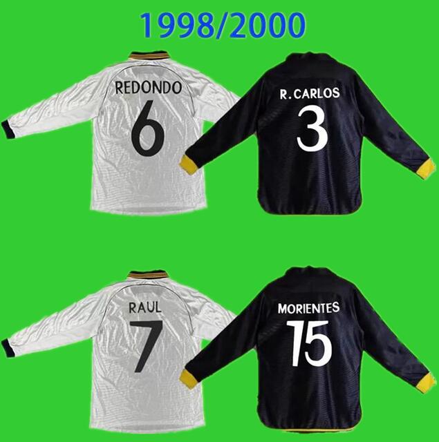 

1998 1999 2000 REAL MadridS retro soccer jerseys long sleeve full 98 99 00 vintage football shirt classic camiseta home RAUL R.CARLOS HIERRO REDONDO MORIENTES top -2XL, 98/00 long sleeve
